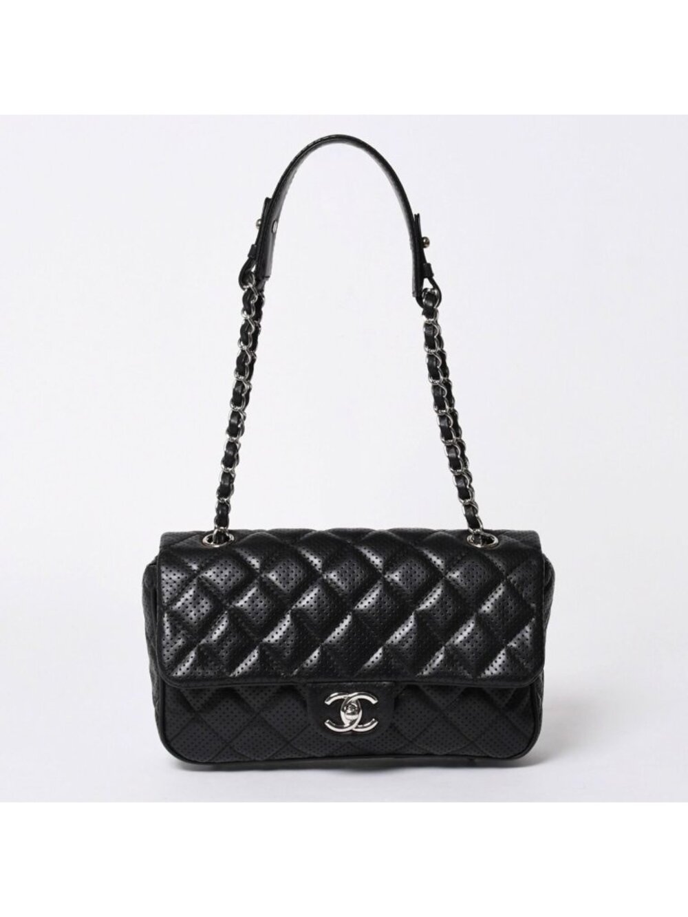Chanel Quilted 25 Chain Bag CC Logo Lambskin Perforated Leather